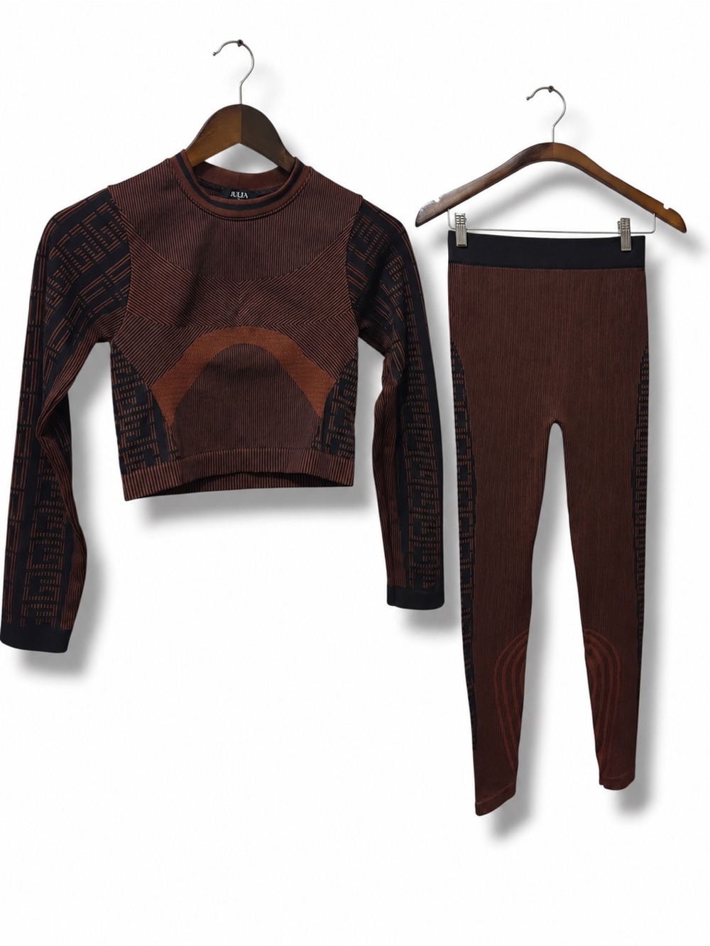Julia by Love | NWOT Brown High-Waist Seamless Leggings Crop Top Active Set (S/M - Picture 2 of 8
